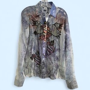 SPY Womens Y2K Sheer Long Sleeve Button Down Top Size Medium NWT